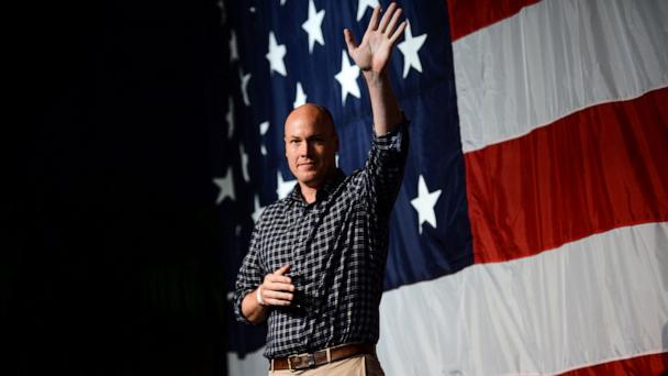 JD Scholten, Democratic candidate for Iowa's 4th congressional district, speaks at the Iowa Democratic Wing Ding in Clear Lake, Iowa,
 Aug. 9, 2019.