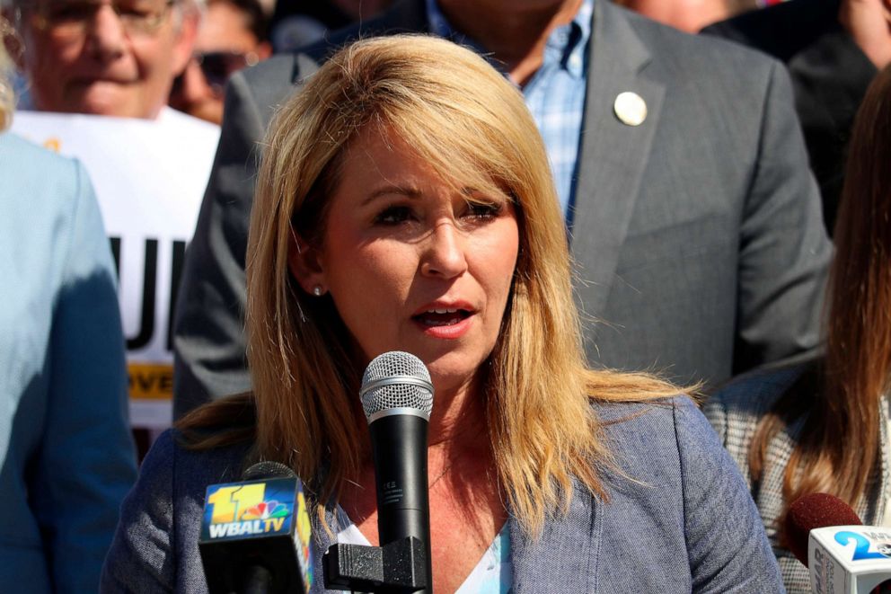 PHOTO: Republican Kelly Schulz, who is seeking the GOP nomination for governor of Maryland, speaks at a news conference, in Annapolis, Md., June 30, 2022. 