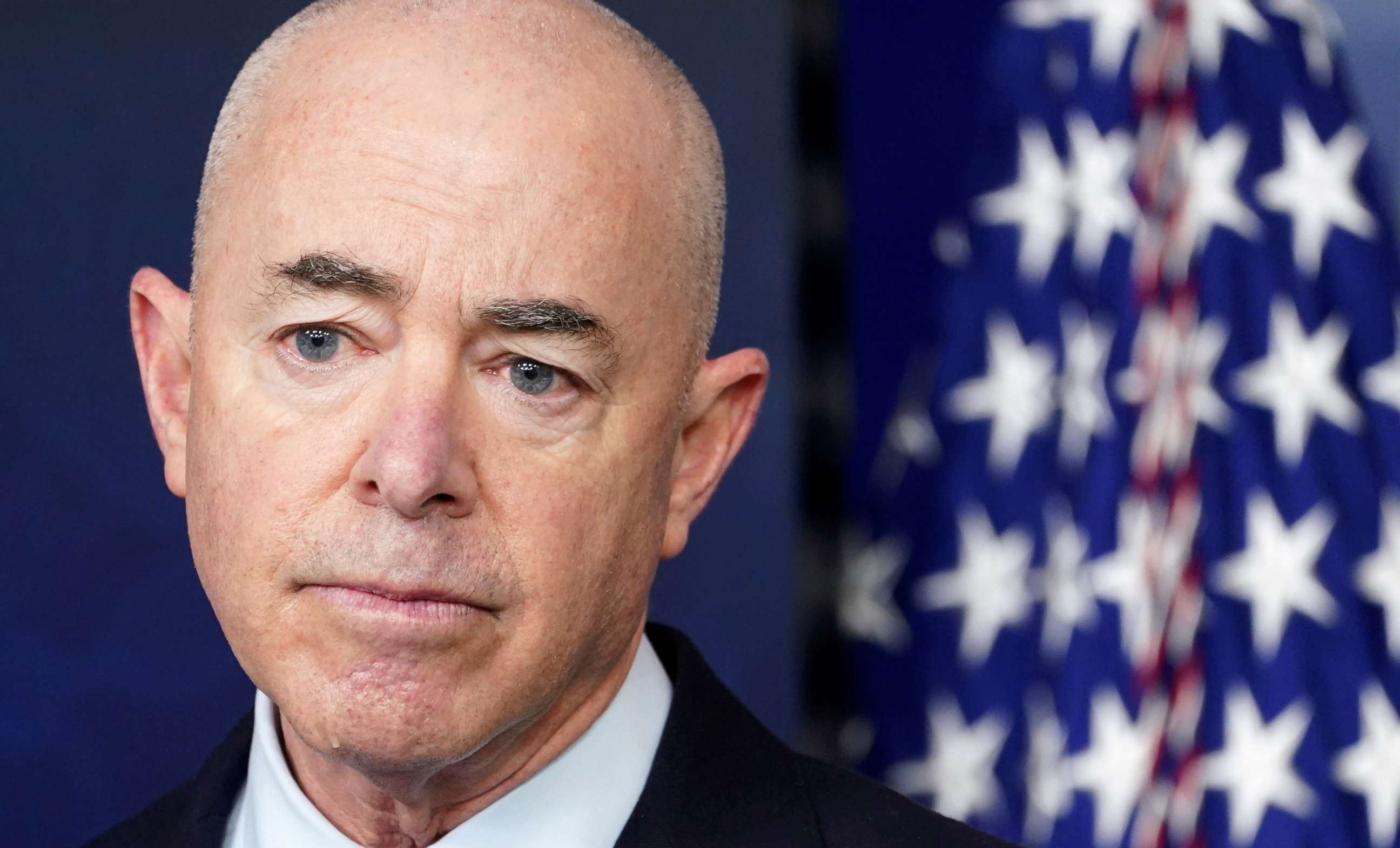 FILE PHOTO: U.S. Department of Homeland Security Secretary Alejandro Mayorkas holds a press briefing at the White House in Washington, U.S., March 1, 2021. REUTERS/Kevin Lamarque/File Photo