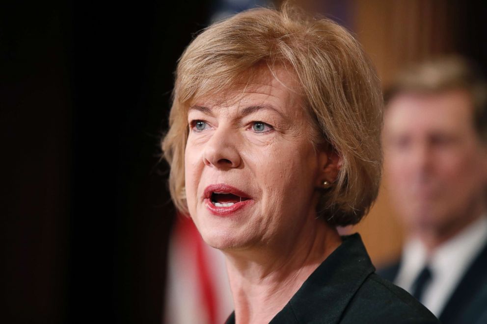 PHOTO: Sen. Tammy Baldwin, D-Wis., speaks on Capitol Hill, April 25, 2017. 