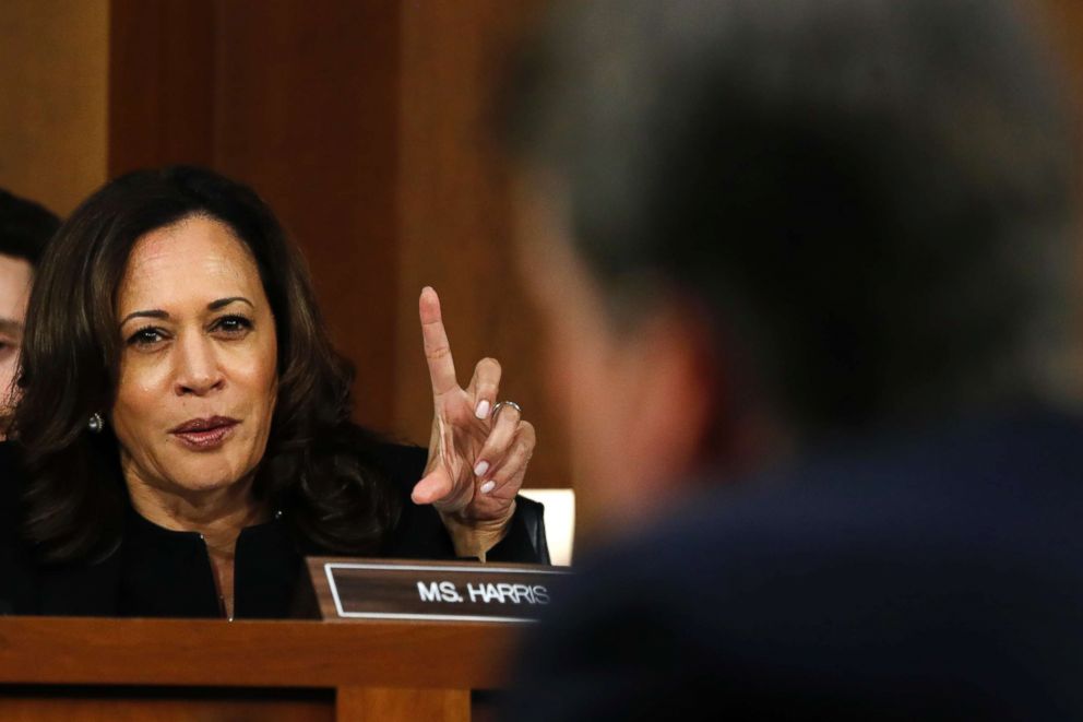 PHOTO: Sen. Kamala Harris questions President Donald Trump's Supreme Court nominee, Brett Kavanaugh, on the third day of his Senate Judiciary Committee confirmation hearing, Sept. 6, 2018, on Capitol Hill in Washington, DC.