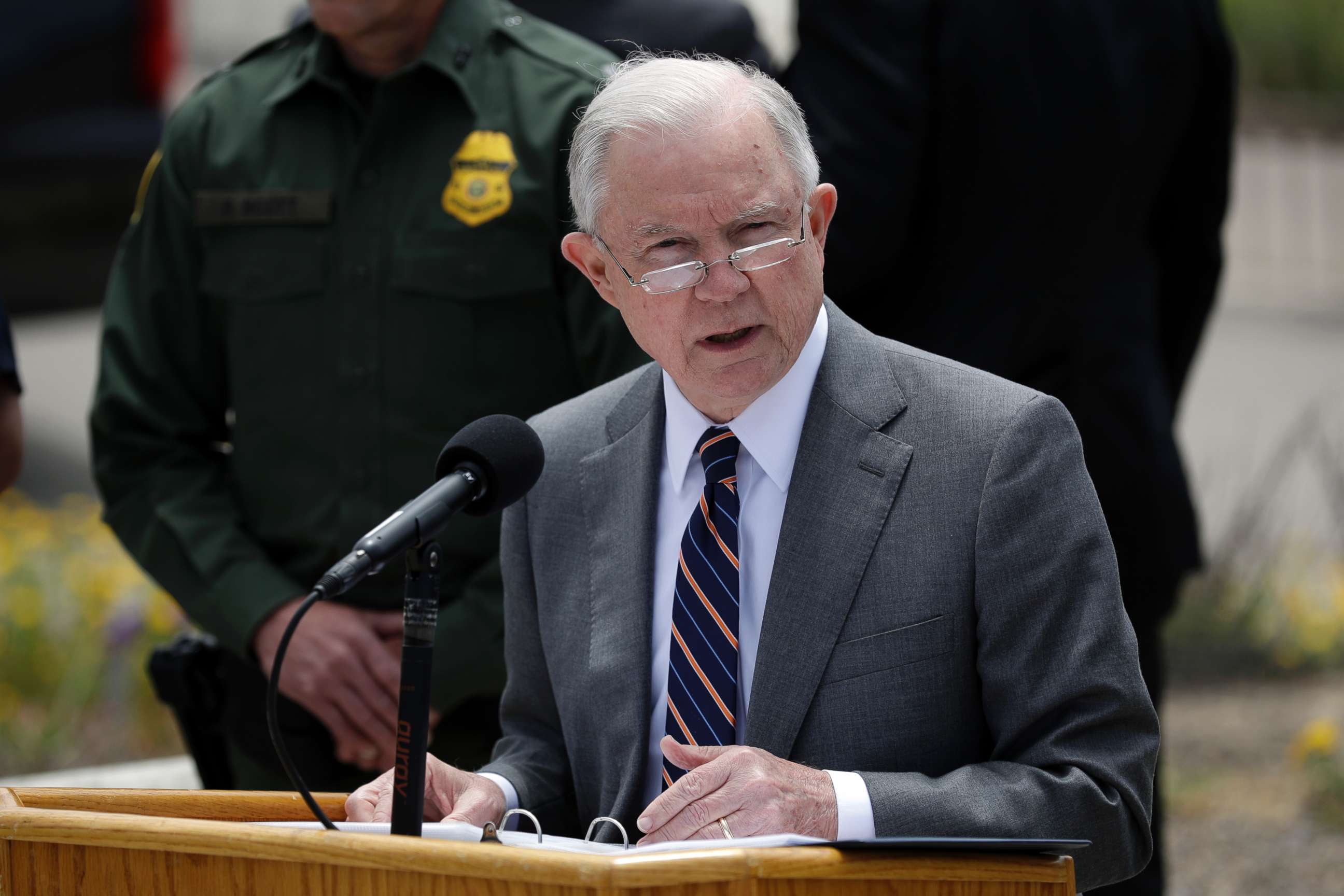 PHOTO: Attorney General Jeff Sessions speaks during a news conference near the border with Tijuana, Mexico, May 7, 2018, in San Diego. 