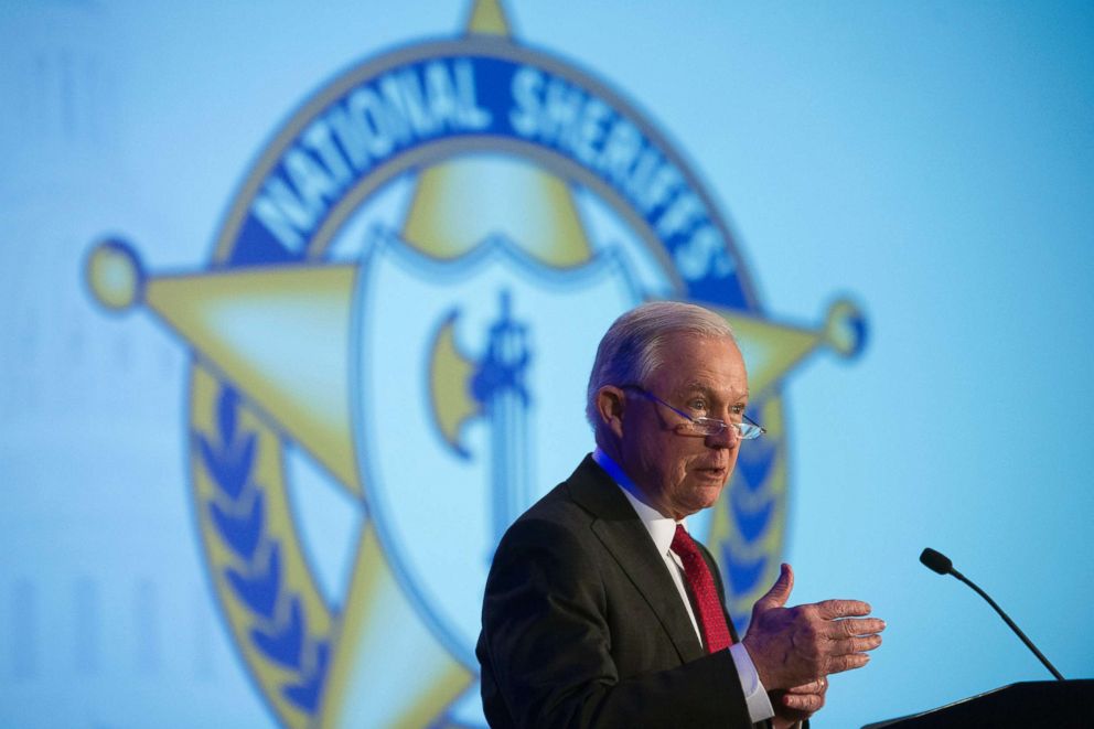 PHOTO: Attorney General Jeff Sessions addresses the National Sheriffs' Association Winter Conference on law enforcement efforts to combat the opioid crisis and violent crime, in Washington, D.C., Feb. 12, 2018.