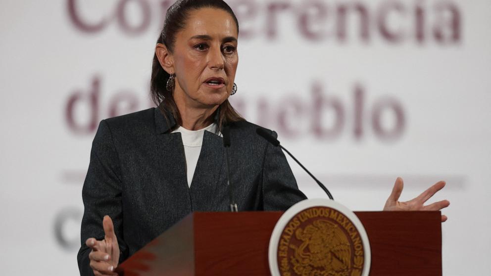 PHOTO: Mexico's President Claudia Sheinbaum holds a press conference a day before the imposition of tariffs by President Donald Trump, at the National Palace in Mexico City, Mexico, March 3, 2025. 