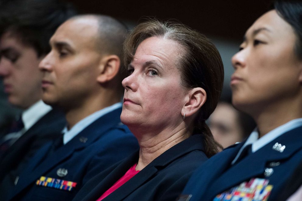 PHOTO: Army Col. Kathryn Spletstoser, who has accused Air Force Gen. John E. Hyten, of sexual assault, is seen during his Senate Armed Services Committee confirmation hearing to be vice chairman of the Joint Chiefs of Staff, in Dirksen Building.