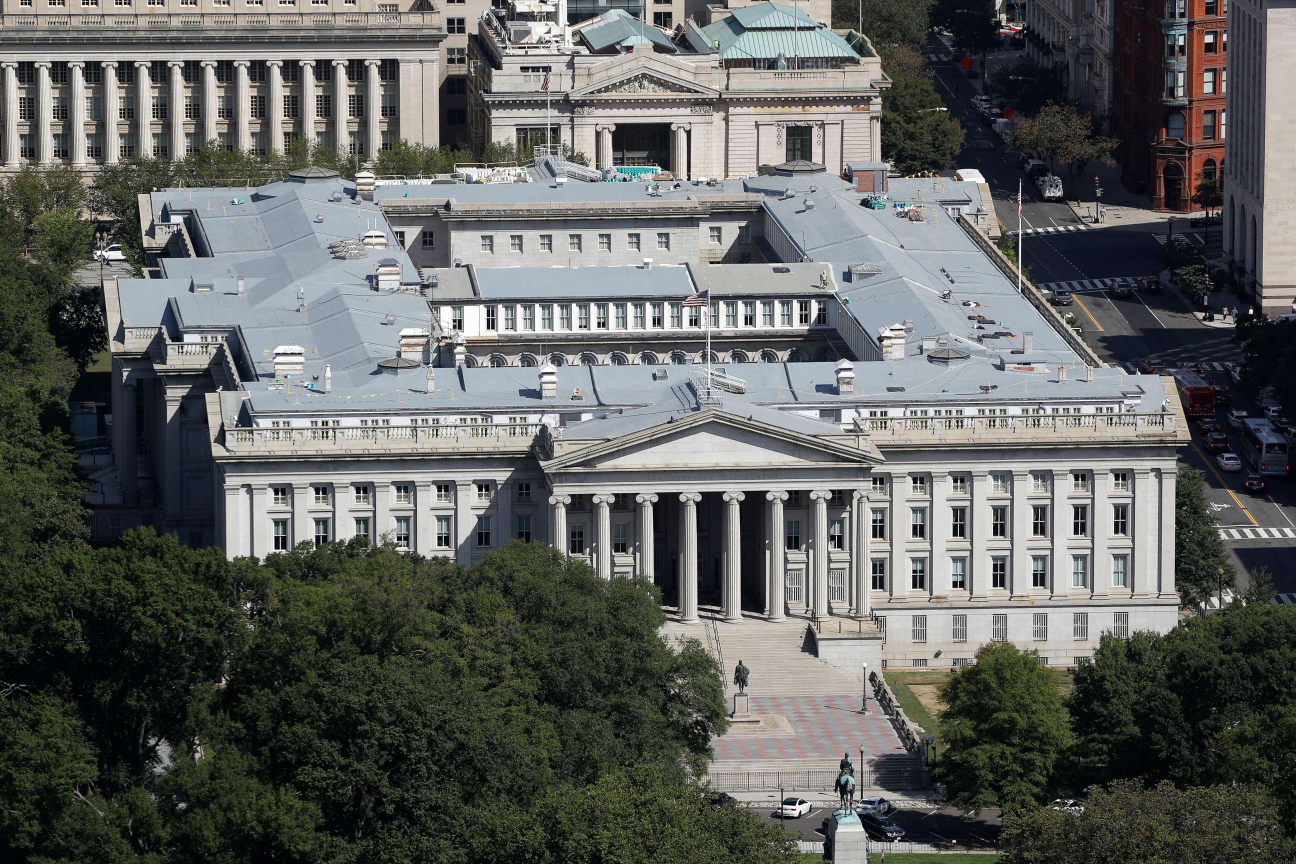 PHOTO: FILE - The U.S. Treasury Department building viewed from the Washington Monument, Wednesday, Sept. 18, 2019, in Washington. 