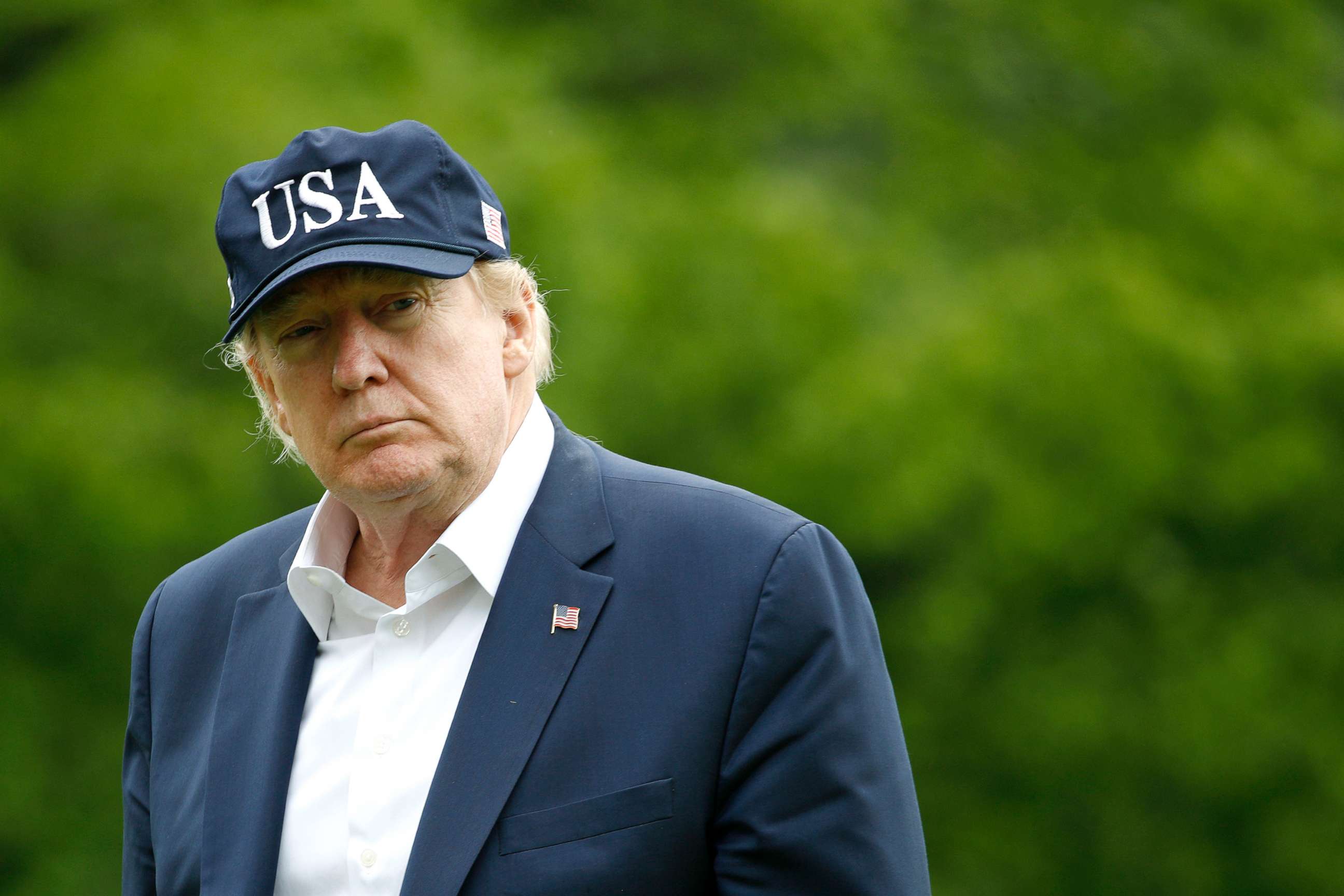 PHOTO: President Donald Trump walks on the South Lawn of the White House after stepping off Marine One, May 3, 2020. 