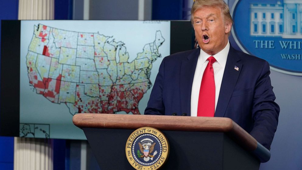 PHOTO: President Donald Trump speaks during a news conference at the White House, July 23, 2020.