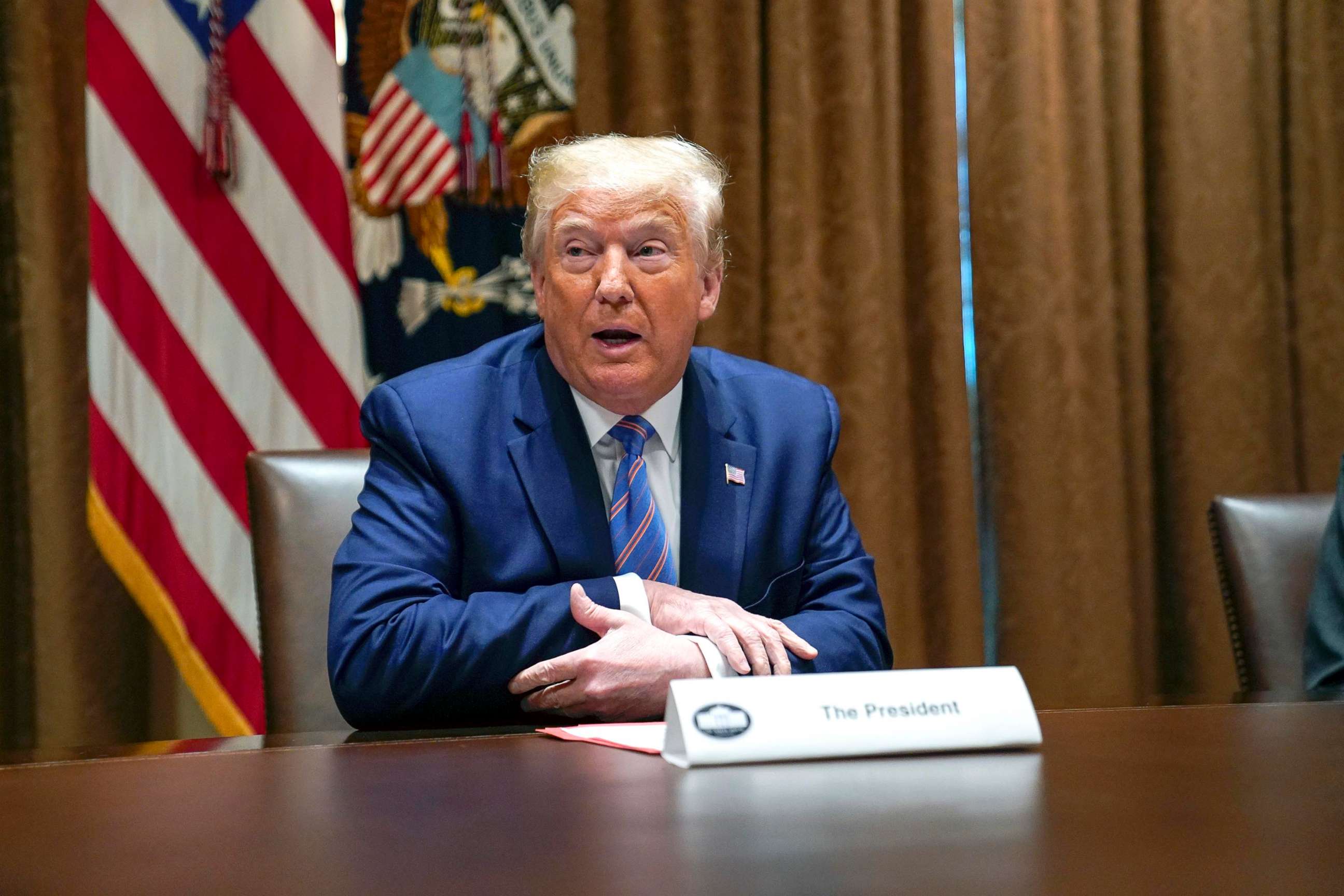 PHOTO: President Donald Trump speaks during a roundtable about America's seniors, in the Cabinet Room of the White House, Monday, June 15, 2020.