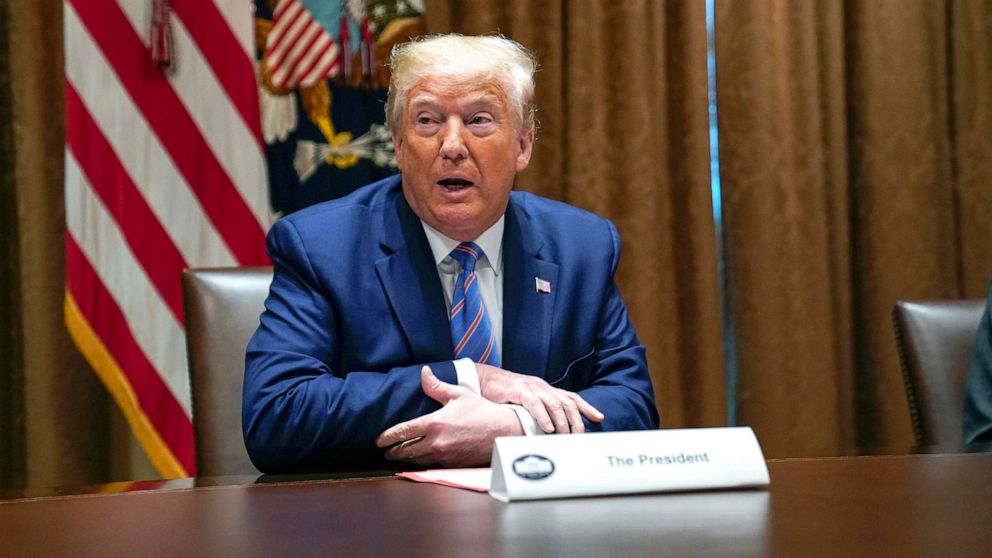 PHOTO: President Donald Trump speaks during a roundtable about America's seniors, in the Cabinet Room of the White House, Monday, June 15, 2020.