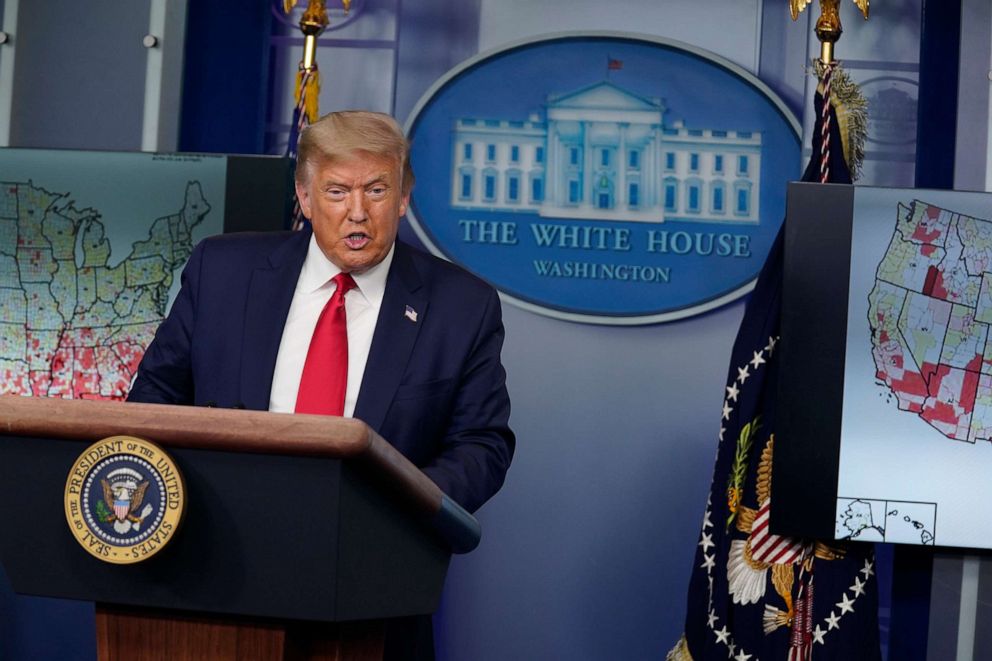 PHOTO: President Donald Trump speaks during a news conference at the White House,  July 23, 2020.