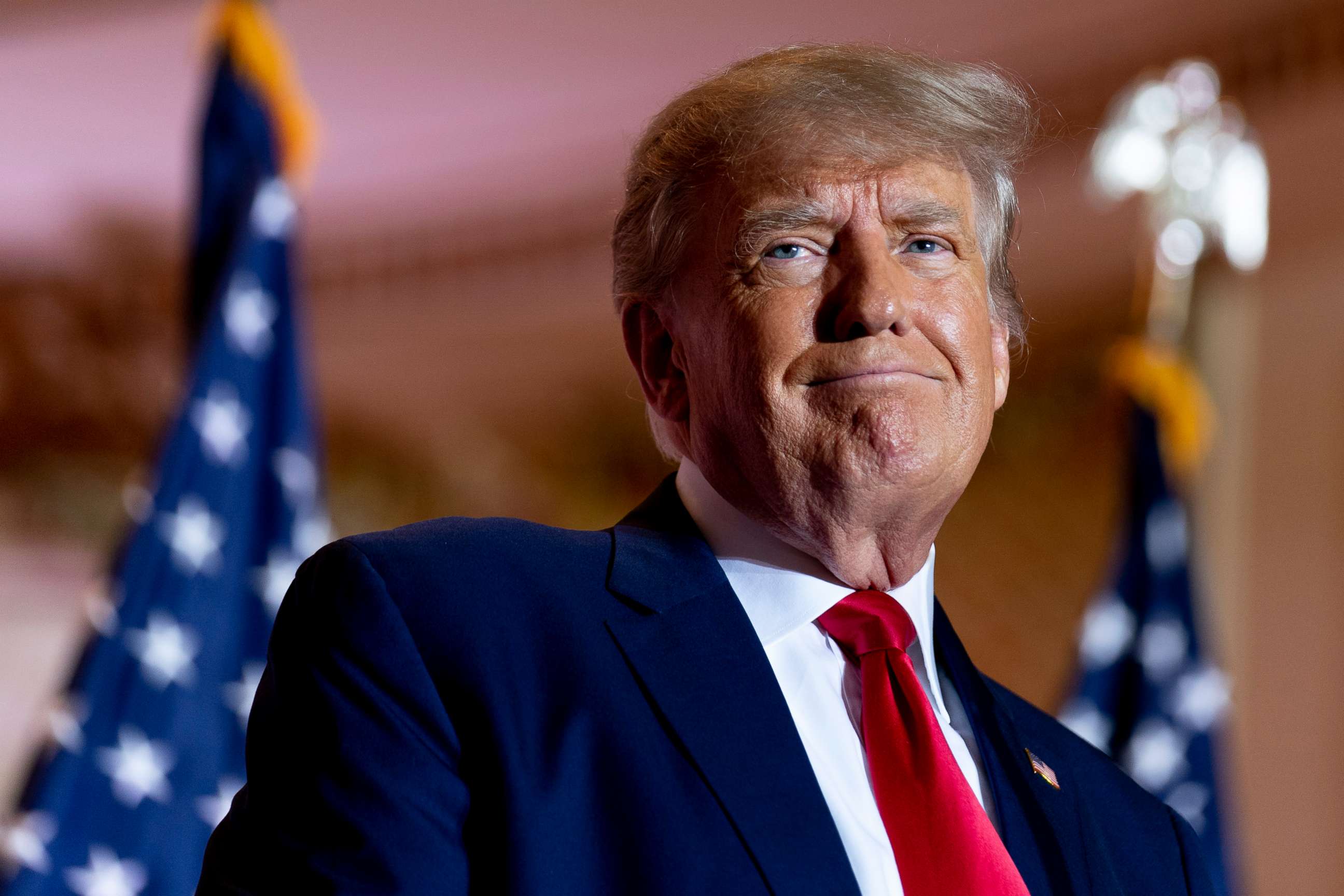 PHOTO: Former President Donald Trump announces he is running for president for the third time as he smiles while speaking at Mar-a-Lago in Palm Beach, Fla., Tuesday, Nov. 15, 2022.