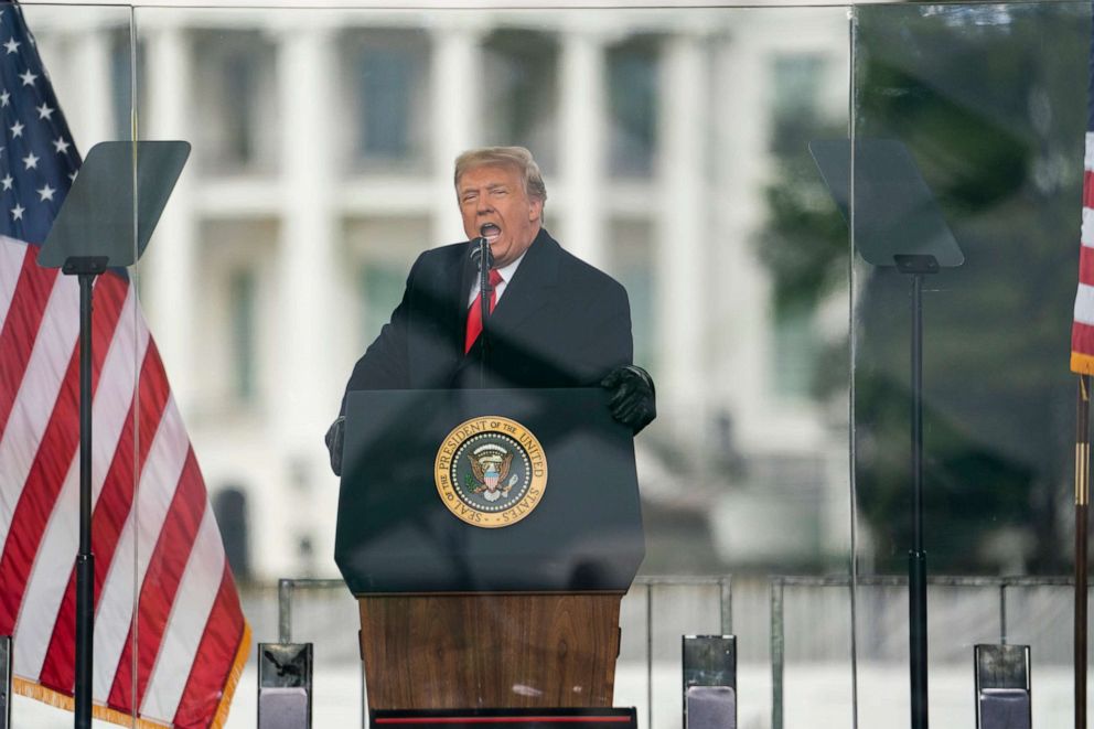 President Donald Trump speaks during a rally protesting the electoral college certification on Wednesday, Jan. 6, 2021, in Washington. 