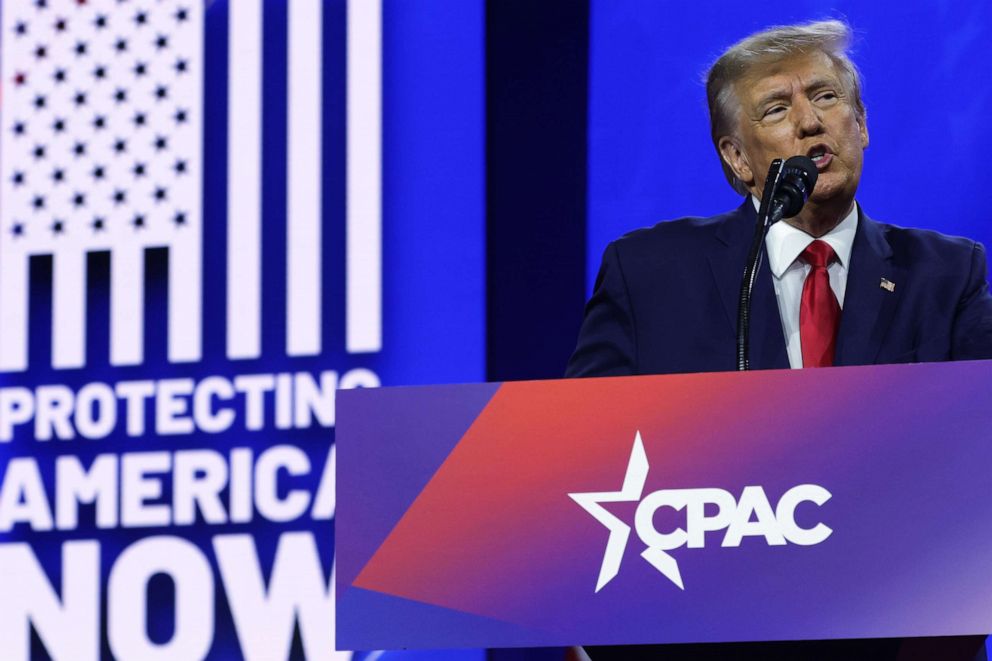 Former U.S. President Donald Trump speaks at the annual Conservative Political Action Conference (CPAC) at the Gaylord National Resort & Convention Center March 4, 2023 in National Harbor, Maryland.  C