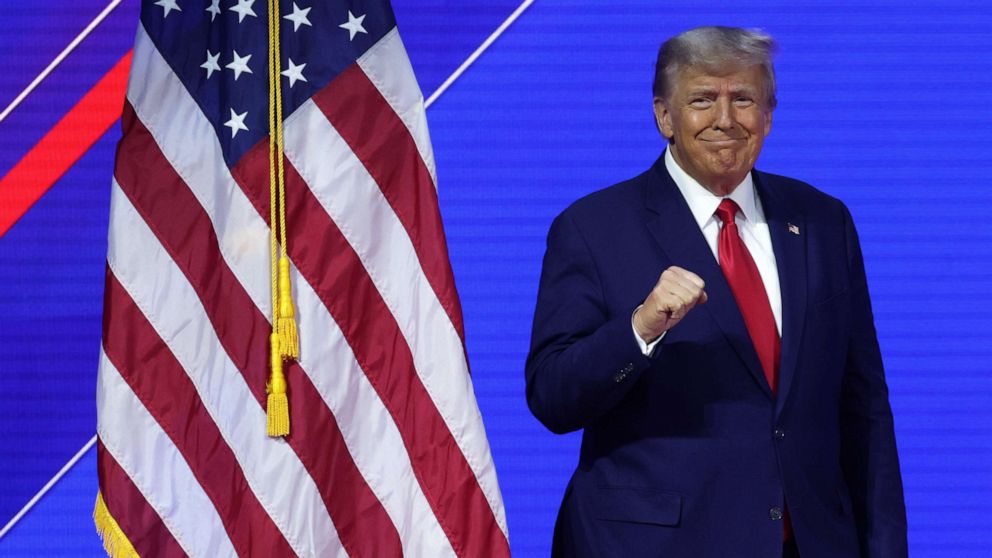 PHOTO: Former U.S. President Donald Trump arrives to address the annual Conservative Political Action Conference (CPAC) at Gaylord National Resort & Convention Center on March 4, 2023 in National Harbor, Maryland.