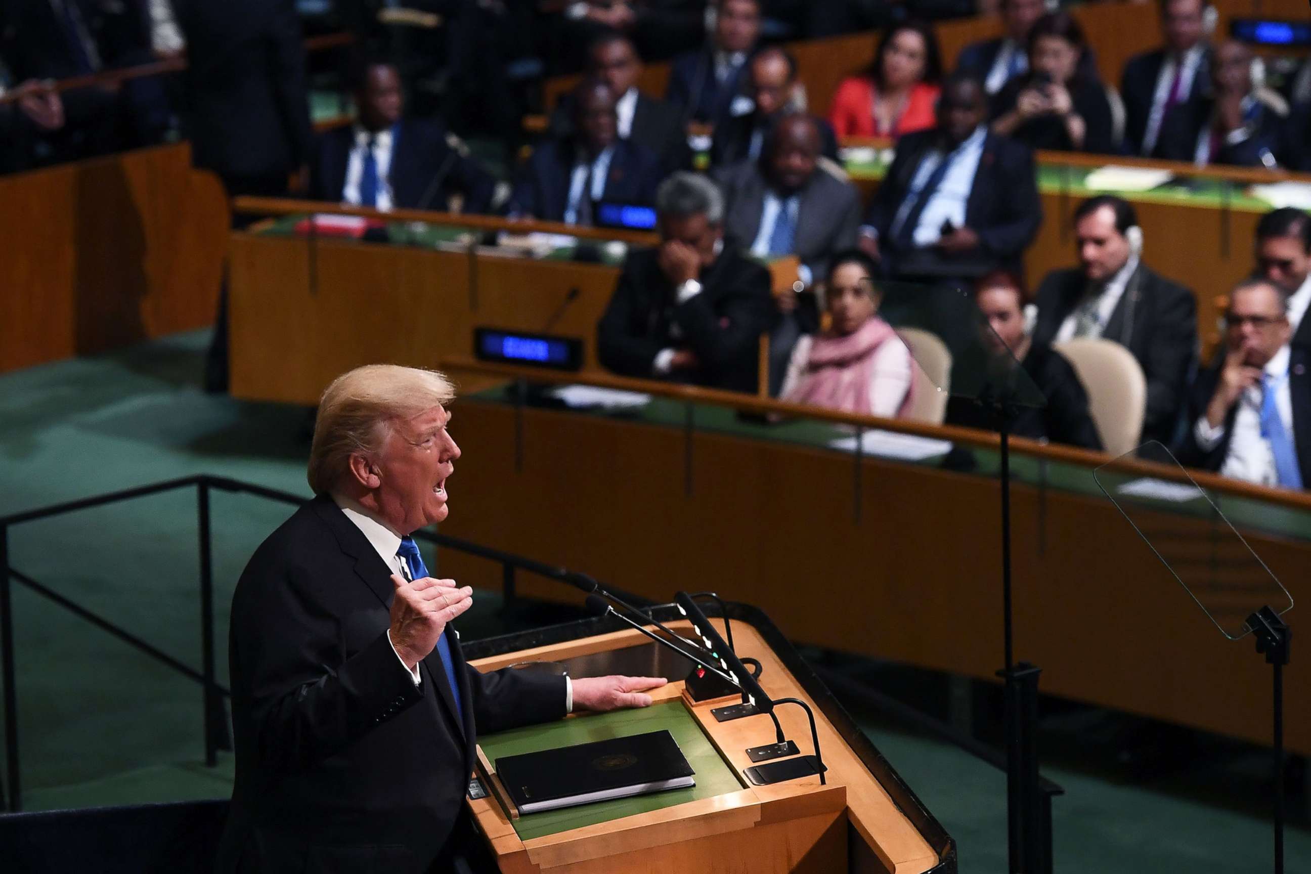 PHOTO: President Donald Trump addresses the 72nd Annual UN General Assembly in New York, Sept. 19, 2017. 