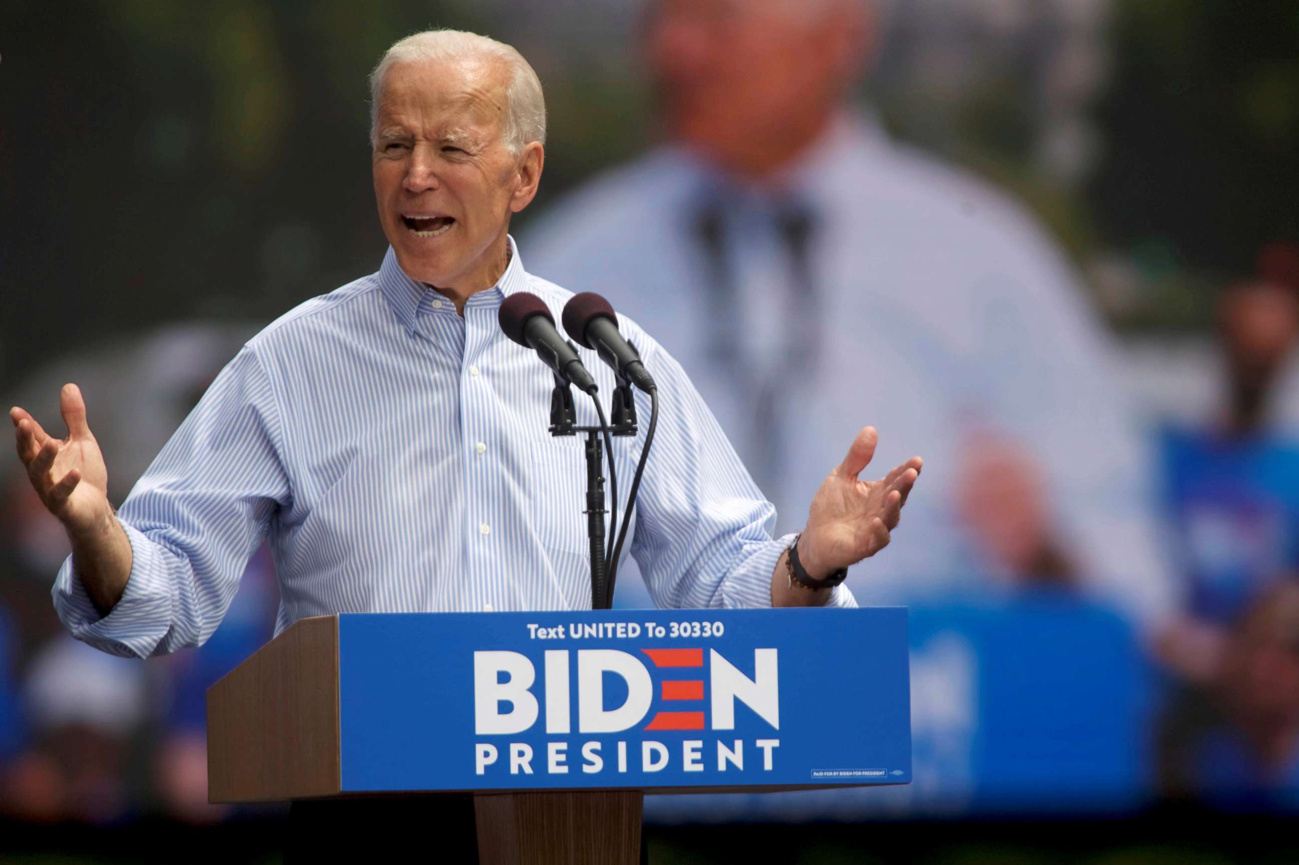 PHOTO: Presidential candidate and former Vice President Joe Biden speaks during a campaign stop in Philadelphia, Pa., May 18, 2019. 