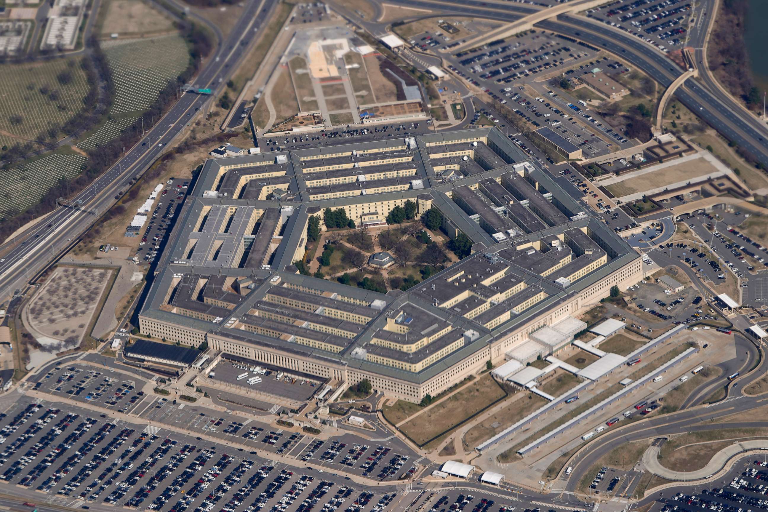 PHOTO: The Pentagon is seen from Air Force One as it flies over Washington, March 2, 2022.
