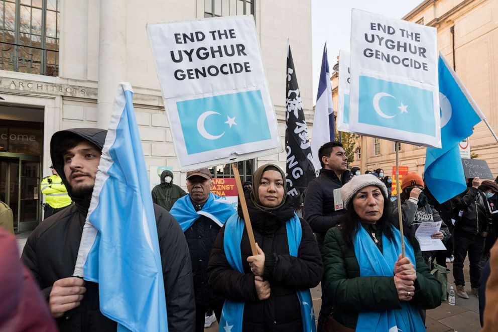 PHOTO: Hongkongers, Tibetans, Uyghur Muslims and their supporters rally outside the Chinese Embassy against the Chinese Communist Party on World Human Rights Day in London, Dec. 10, 2022.