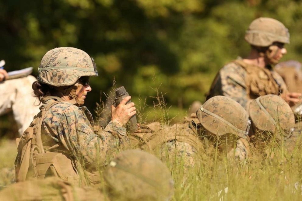 PHOTO: Marines participate in an exercise during the Infantry Officer Course at Quantico, Virginia, Aug. 10, 2017. The first female Marine to complete the course graduated Sept. 25, 2017. 