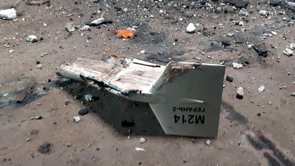 FILE - This undated photograph released by the Ukrainian military's Strategic Communications Directorate shows the wreckage of what Kyiv has described as an Iranian Shahed drone downed near Kupiansk, Ukraine. Ukraine's military claimed on Sept. 13, 2