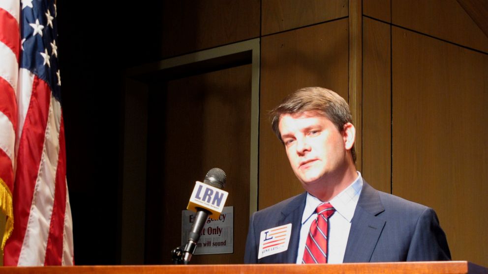Luke Letlow, R-Start, chief of staff to exiting U.S. Rep. Ralph Abraham, speaks after signing up to run for Louisiana's 5th Congressional District, on July 22, 2020, in Baton Rouge, La. (AP Photo/Melinda Deslatte)
