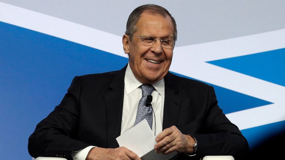 FILE - In this Dec. 6, 2019, photo, Russian Foreign Minister Sergey Lavrov speaks at the Mediterranean Dialogues conference in Rome. President Donald Trump and Secretary of State Mike Pompeo are slated to meet Tuesday with Lavrov to discuss the state