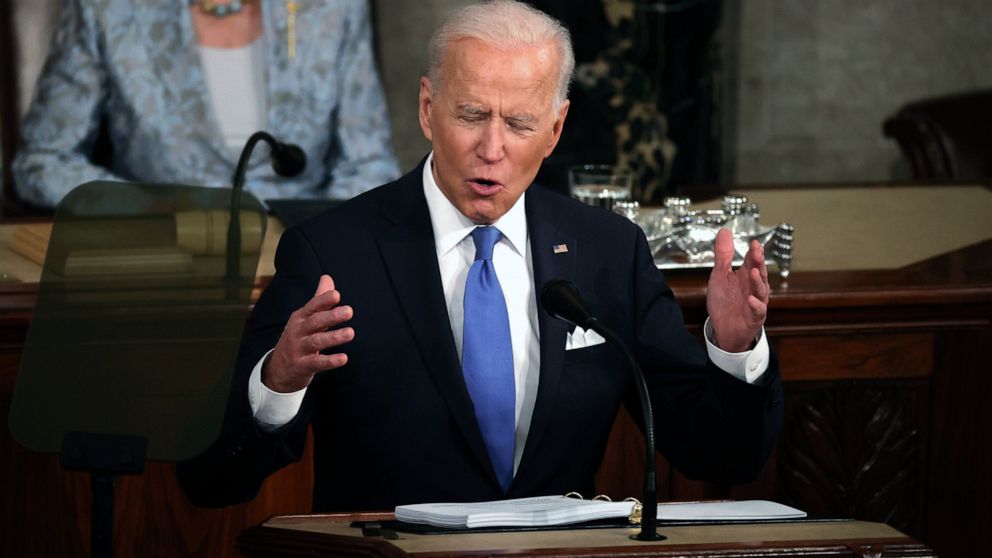 President Joe Biden addresses a joint session of Congress, Wednesday, April 28, 2021, in the House Chamber at the U.S. Capitol in Washington. (Chip Somodevilla/Pool via AP)