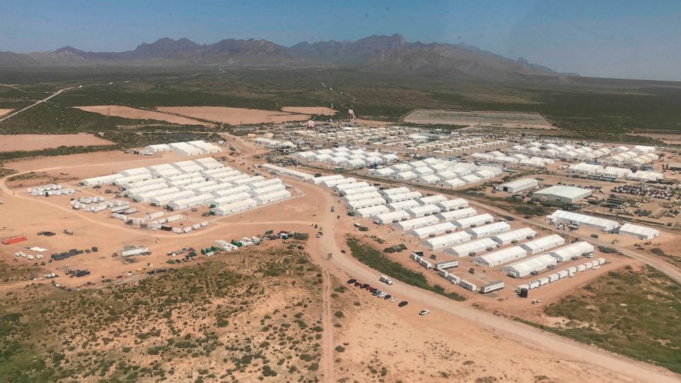 A aerial view of an area of Fort Bliss Army base in Texas is seen Friday, Sept. 10, 2021. The Biden administration provided the first public look inside the U.S. military base where Afghans airlifted out of Afghanistan are screened, amid questions ab