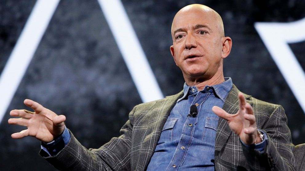 FILE - Then Amazon CEO Jeff Bezos speaks at the the Amazon re:MARS convention on June 6, 2019, in Las Vegas. Federal regulators are ordering Amazon founder Jeff Bezos and CEO Andy Jassy to testify in their investigation of Amazon Prime Wednesday, Sep