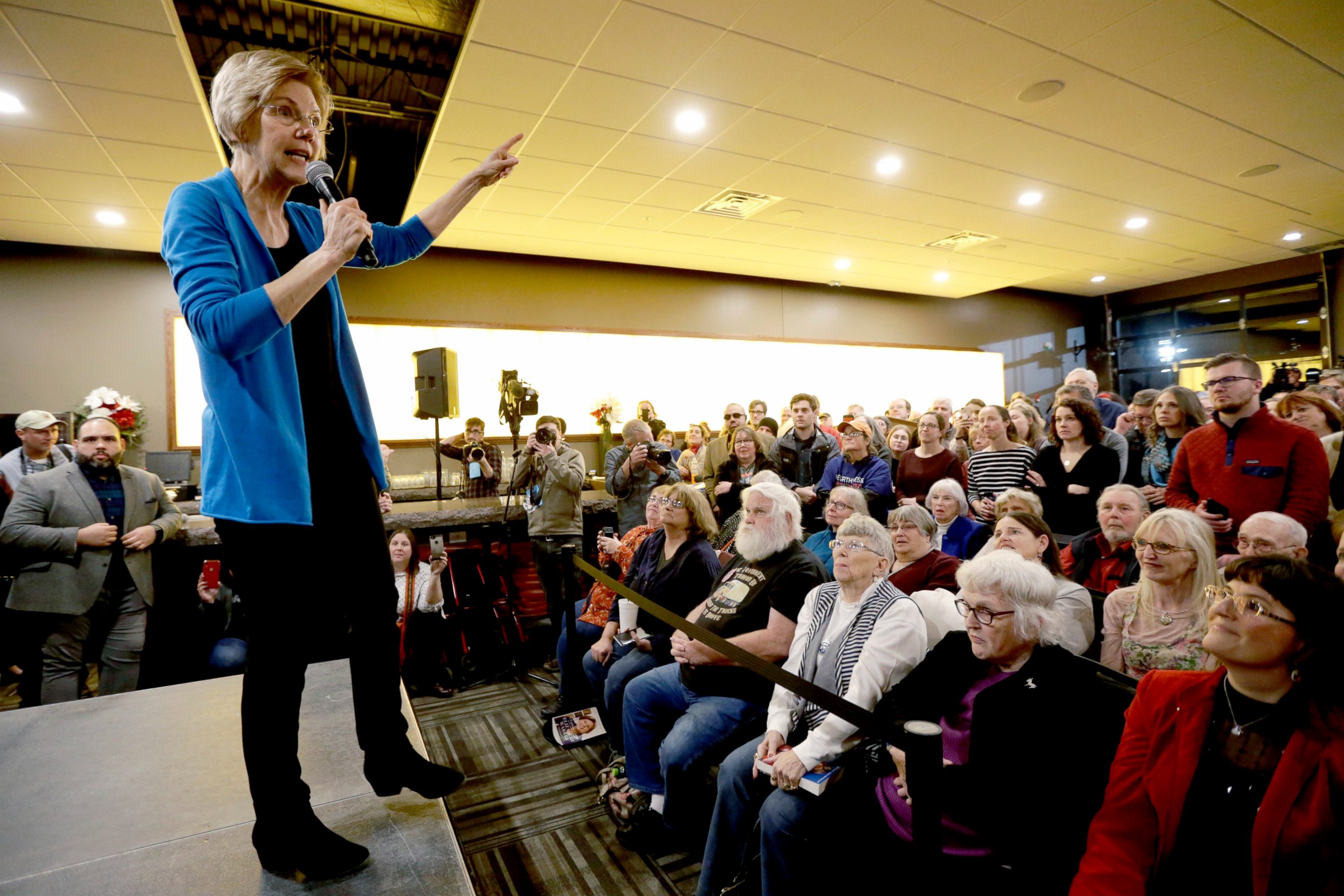 Sen. Elizabeth Warren, D-Mass, speaks during an organizing event at McCoy's Bar Patio and Grill in Council Bluffs, Iowa, Friday, Jan. 4, 2019.