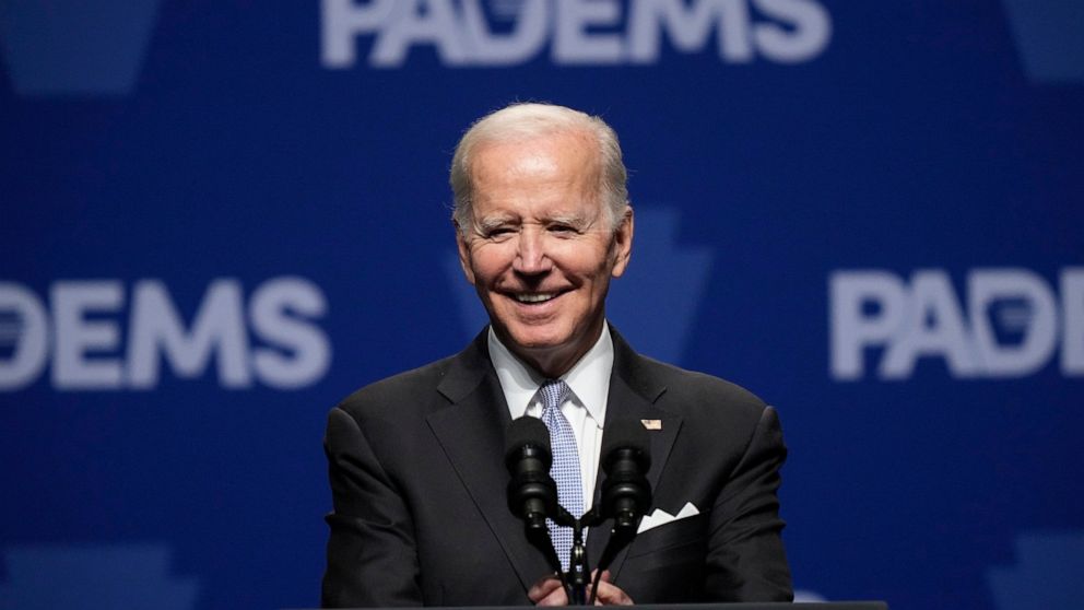 President Joe Biden speaks during the Pennsylvania Democratic Party's 3rd Annual Independence Dinner in Philadelphia, Friday, Oct. 28, 2022. (AP Photo/Matt Rourke)