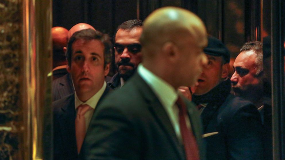 In this Dec. 12, 2016 photo, Los Angeles venture capitalist Imaad Zuberi, far right, stands in an elevator with former Donald Trump attorney Michael Cohen, far left, at Trump Tower in New York. Zuberi has agreed to plead guilty to making illegal camp