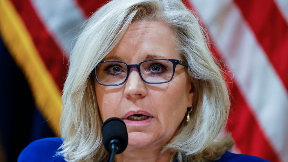 FILE - In this July 27, 2021 file photo, Rep. Liz Cheney, R-Wy., listens to testimony from Washington Metropolitan Police Department Officer Daniel Hodges during the House select committee hearing on the Jan. 6 attack on Capitol Hill in Washington. (