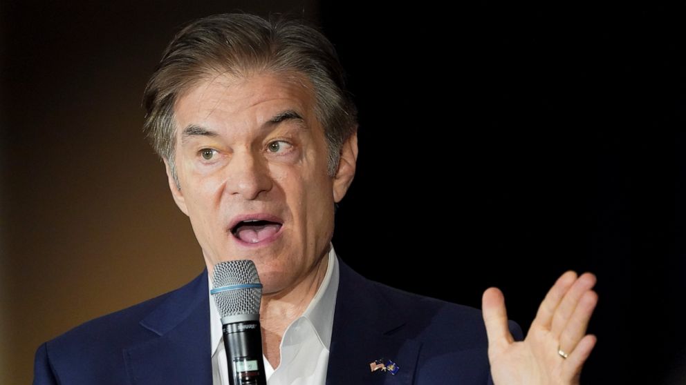 Mehmet Oz, a Republican candidate for U.S. Senate in Pennsylvania, speaks at a campaign stop, Friday, Nov. 4, 2022, in Wexford, Pa. (AP Photo/Keith Srakocic)