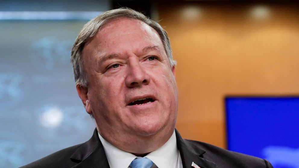 FILE - In this June 11, 2020, file photo, Secretary of State Mike Pompeo speaks at the State Department in Washington. The Trump administration is ramping up pressure on Syrian President Bashar Assad and his inner circle with a raft of new economic a