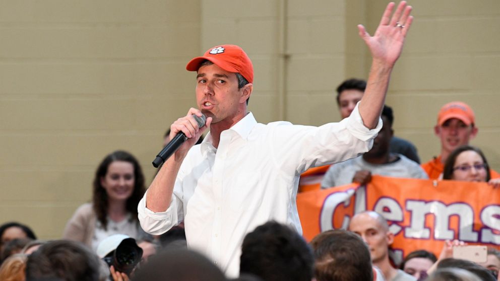 Former Texas Congressman Beto O'Rourke speaks to students at Clemson University in Clemson, S.C., Sunday, April 14, 2019. O'Rourke is wrapping up a three-day tour of South Carolina, which holds the first presidential primary voting in the South. (AP 