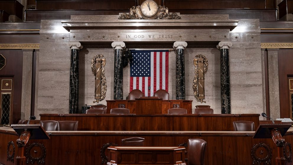 The chamber of the House of Representatives is seen at the Capitol in Washington, Monday, Feb. 3, 2020, as it is prepared for President Donald Trump to give his State of the Union address Tuesday night. (AP Photo/J. Scott Applewhite)