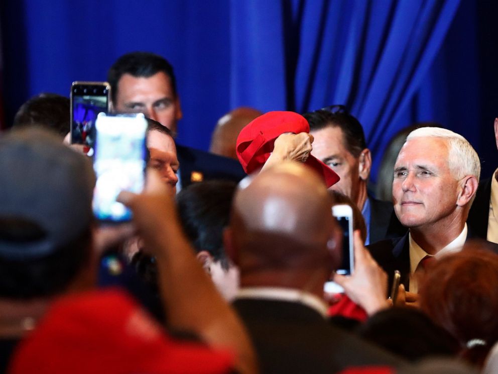 Vice President Mike Pence speaks to constituents after speaking during a rally on Tuesday, June 25, 2019 in Miami.