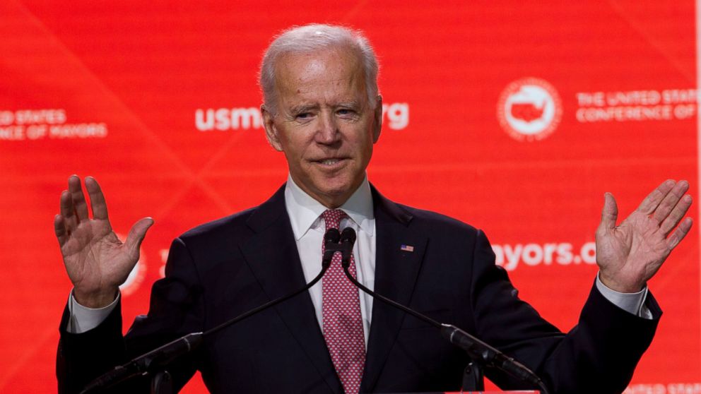 FILE - In this Jan. 24, 2019, file photo, Former Vice President Joe Biden speaks during the U.S. Conference of Mayors Annual Winter Meeting in Washington. Democratic presidential candidates are touting their support for “Medicare-for-all,” higher tax