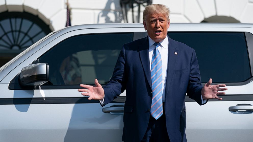 President Donald Trump talks about the Endurance all-electric pickup truck, made in Lordstown, Ohio, at the White House, Monday, Sept. 28, 2020, in Washington. (AP Photo/Evan Vucci)