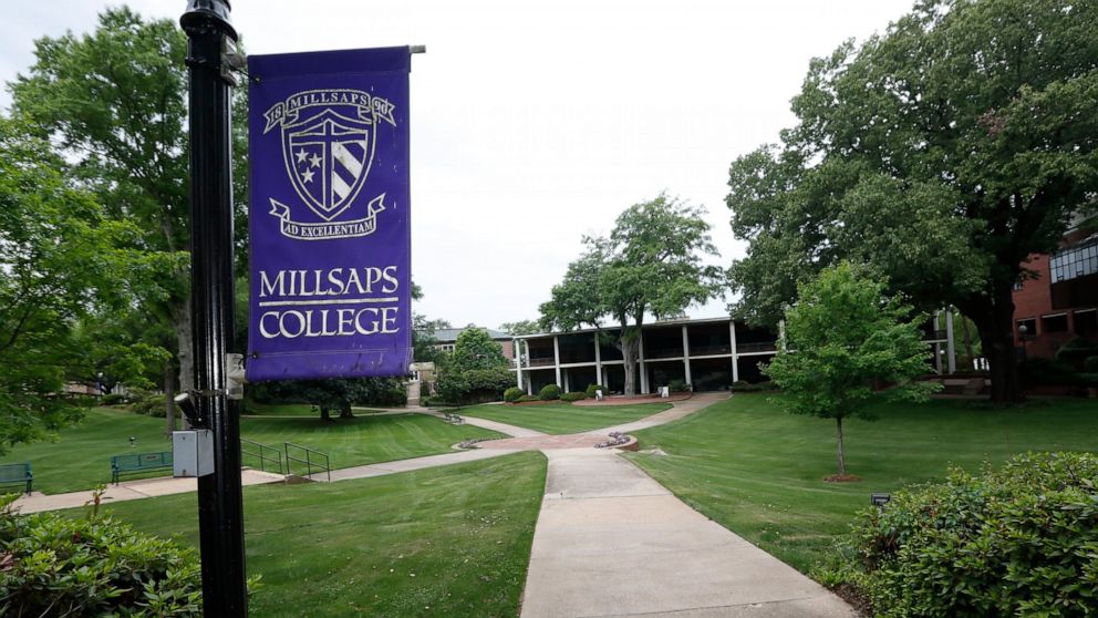 A normally student filled campus square at Millsaps College in Jackson, Miss., is deserted in face of the coronavirus, as the liberal arts school, like many others, faces financial and enrollment challenges Friday, April 3, 2020. At present, the scho