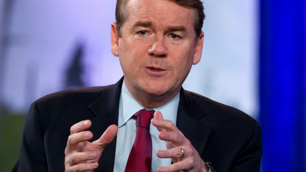 Democratic presidential candidate Sen. Michael Bennet, D-Colo., speaks during the Climate Forum at Georgetown University, Thursday, Sept. 19, 2019, in Washington. (AP Photo/Jose Luis Magana)