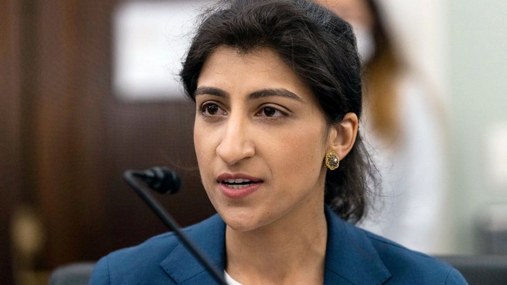 FILE - Lina Khan, then-nominee for Commissioner of the Federal Trade Commission (FTC), speaks during a Senate Committee on Commerce, Science, and Transportation confirmation hearing on Capitol Hill in Washington, April 21, 2021. Whether it is a fitne