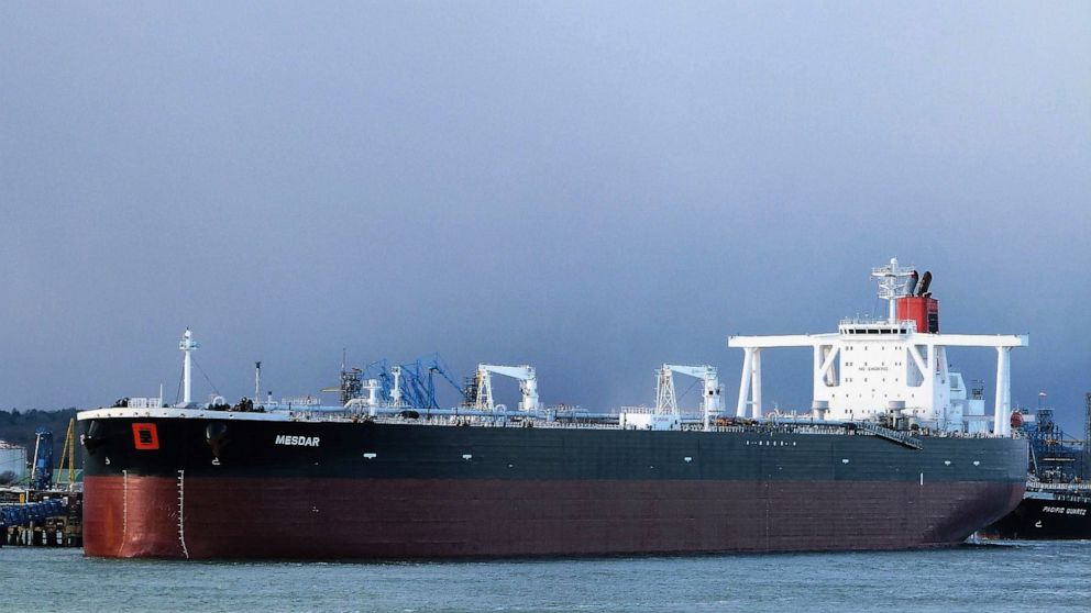 In this May 2, 2013 photo the Liberian-flagged oil tanker Mesdar is seen at an unknown location. British Foreign Secretary Jeremy Hunt confirmed Friday July 19, 2019 that Iran had seized one British, the Stena Impero, and one Liberian-flagged vessel,