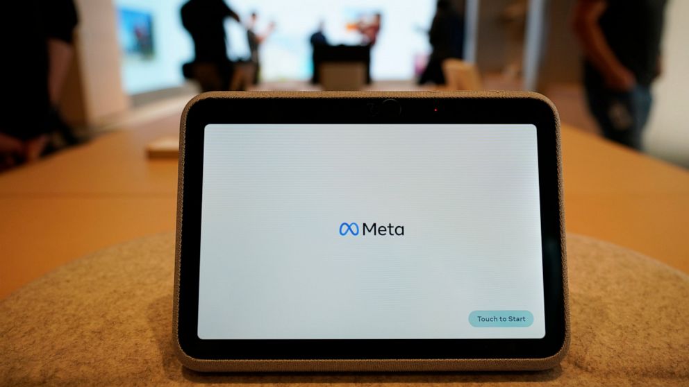 A Meta Portal Go is displayed during a preview of the Meta Store in Burlingame, Calif., Wednesday, May 4, 2022. Facebook and Instagram’s parent company Meta posted its first revenue decline in history on Thursday, July 27, 2022 dragged by a drop in a