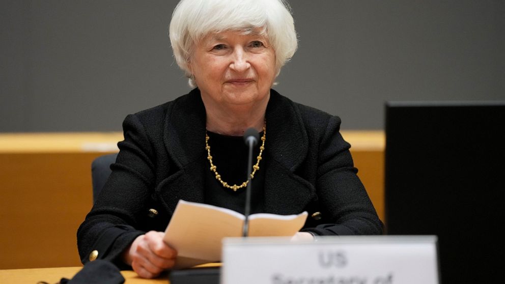 FILE - In this July 12, 2021 file photo, U.S. Treasury Secretary Janet Yellen prepares to speak during a meeting of eurogroup finance ministers at the European Council building in Brussels. Yellen told Congress on Friday, July 23, that she will start