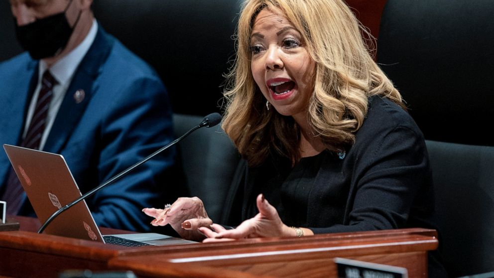 FILE - Rep. Lucy McBath, D-Ga.,speaks during a hearing Oct. 21, 2021, in Washington. In Georiga, at least one female incumbent will lose her bid for another term after Tuesday’s primary. McBath and Carolyn Bourdeaux both flipped longtime GOP-held dis