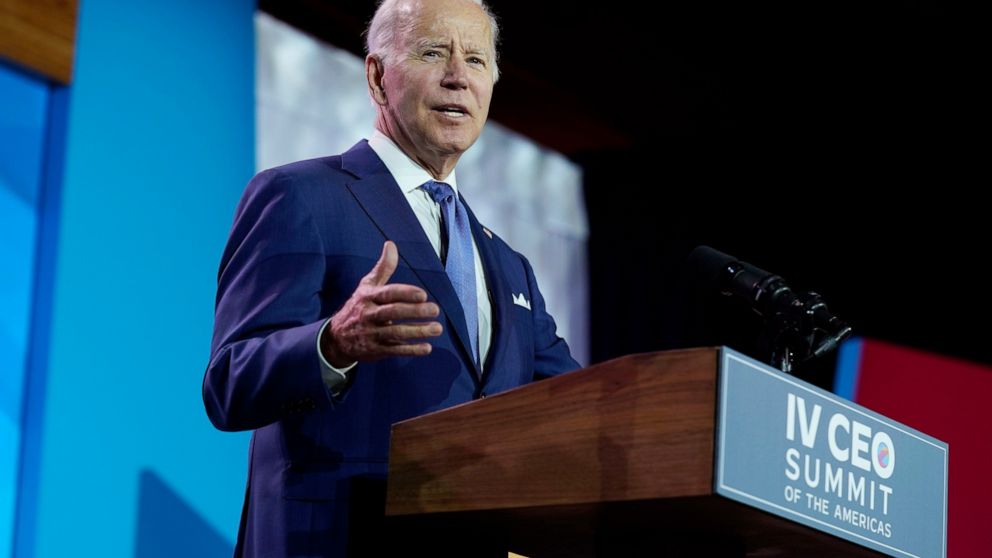 President Joe Biden speaks at the IV CEO Summit of the Americas, Thursday, June 9, 2022, in Los Angeles. (AP Photo/Evan Vucci) (AP Photo/Evan Vucci)