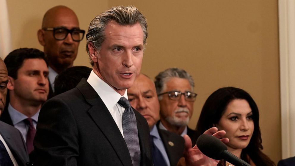 FILE - California Gov. Gavin Newsom discusses the recent mass shooting in Texas during a news conference in Sacramento, Calif., Wednesday, May 25, 2022. Newsom is facing largely unknown opposition in the June 7, 2022, primary election. (AP Photo/Rich